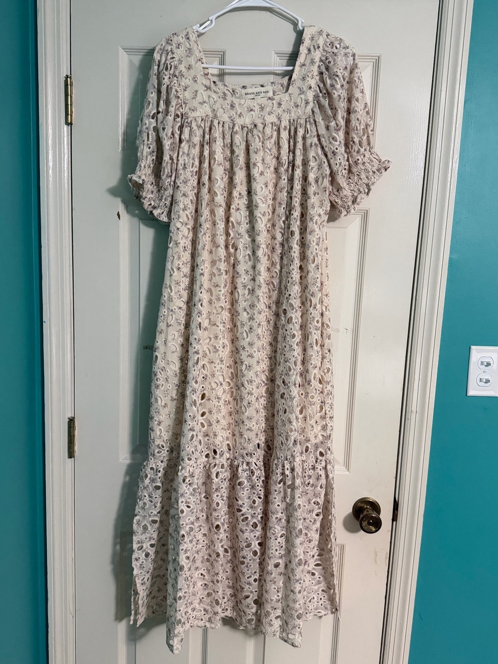 Cream Floral Eyelet Midi Dress with Square Neck - Picture 3 of 4